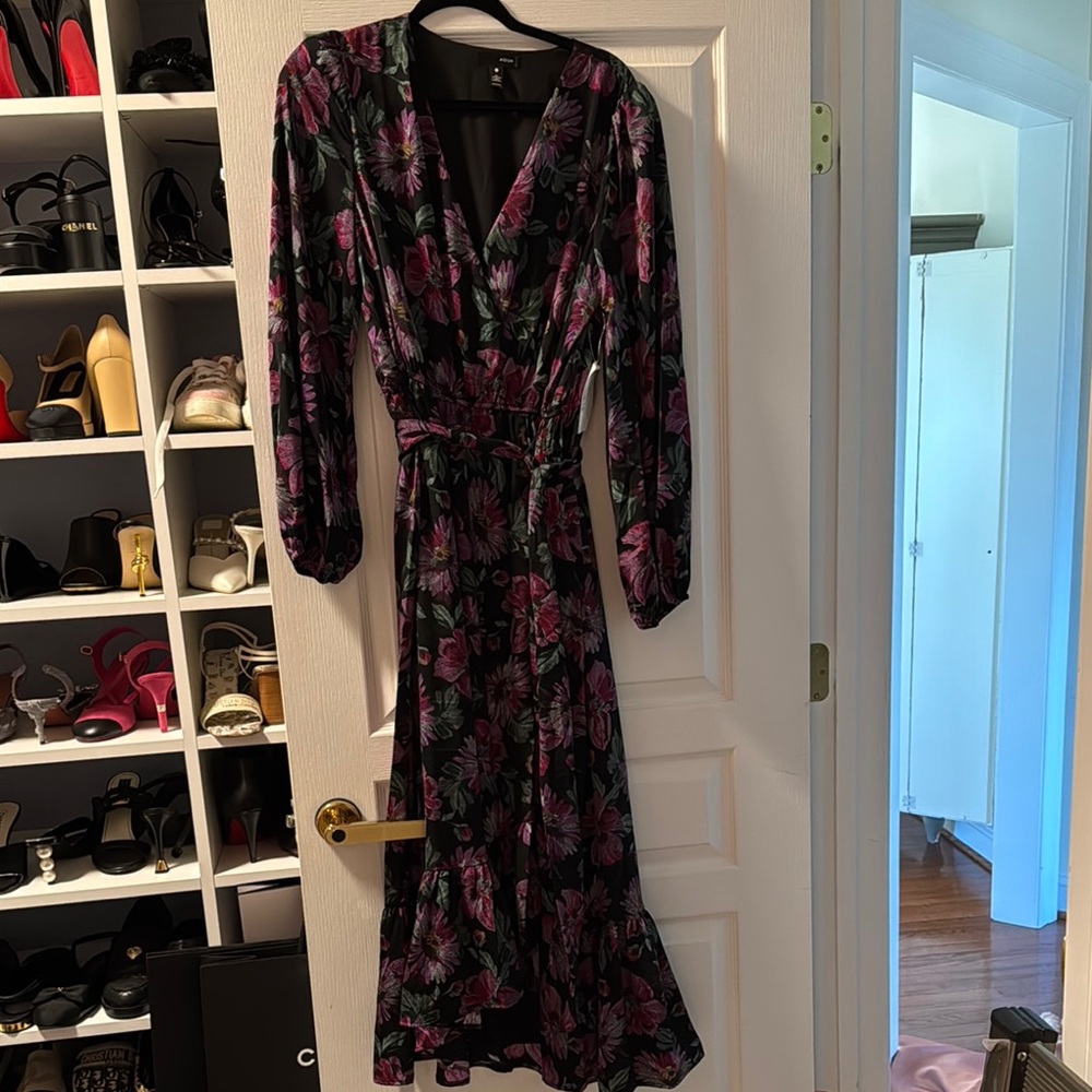 Aqua Pink and Purple Sheath Maxi Dress with Bishop Sleeves